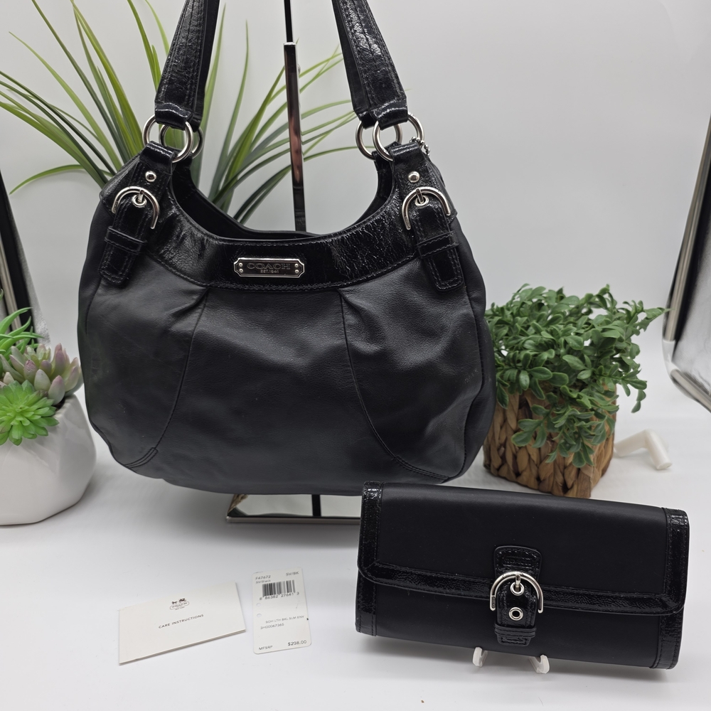 Coach Black Leather SOHO Shoulder Bag with Matching Wallet G1293-F19453 Cute Set